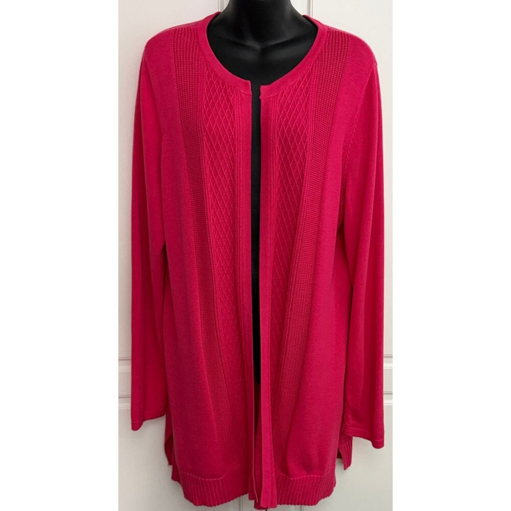 Isaac Mizrahi Live! Pink Open Front Cardigan with Woven Diamond Pattern Size XL